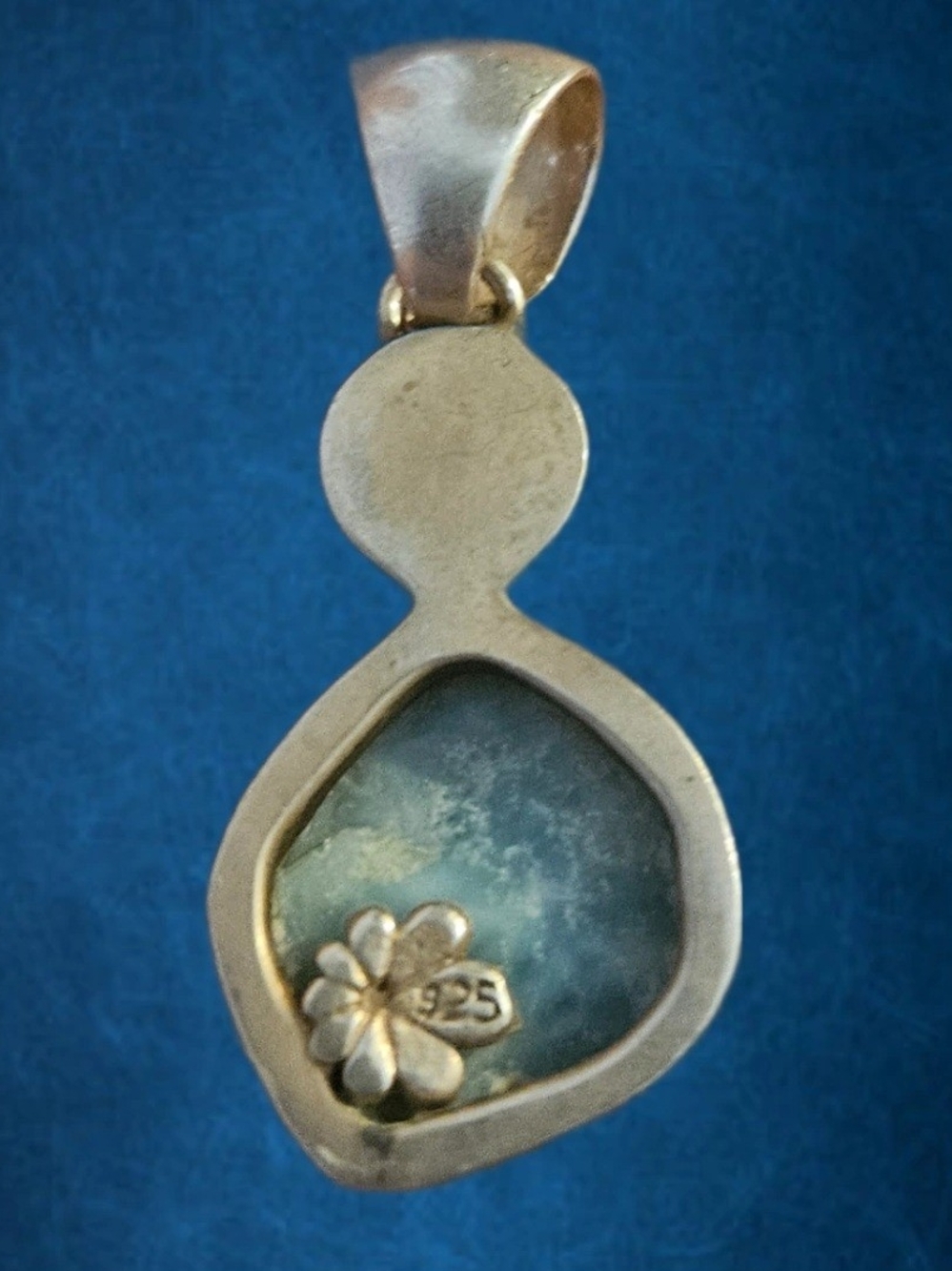 Handcrafted .925 Sterling Silver Larimar and Pearl Stacked Pendant – Artisan - Picture 3 of 4